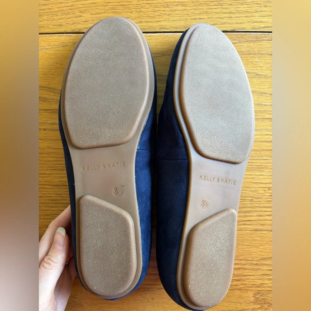 Kelly & Katie Women’s Navy Faux Suede Ballet Flats with Silver Toe Detail, 8.5